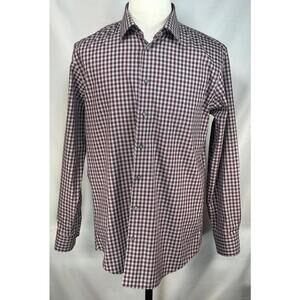 Calibrate Plaid Trim No Iron Cotton Maroon Button-Up Men L